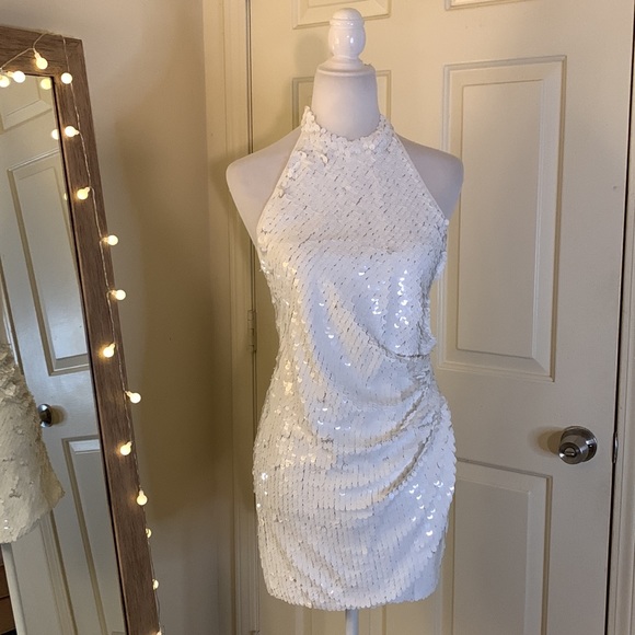Ronny Kobo Jo Halter Sequin Ruched Open-Back Mini Dress - Picture 7 of 16